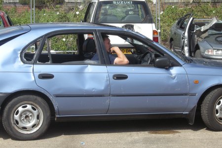Car accident - before rescue at Evesham Fire Station Emergency Services Day