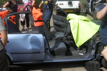 Car accident - after rescue at Evesham Fire Station Emergency Services Day