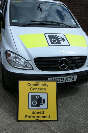 Mobile speed camera van at Evesham fire station